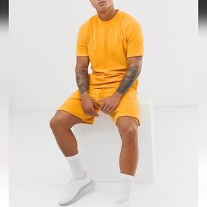Mens ASOS DESIGN Co-ord Set toweling 'terrycloth' Beeswax Yellow Orange  Size XL